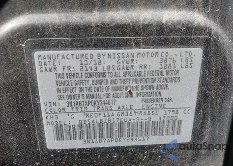 2019 Nissan Sentra S z USA, uszkodzony, nr VIN 3N1AB7AP0KY244617